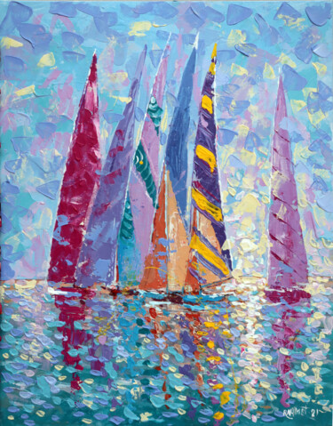 Pintura titulada "Colored Sails2." por Rakhmet Redzhepov, Obra de arte original, Acrílico Montado en Cartulina