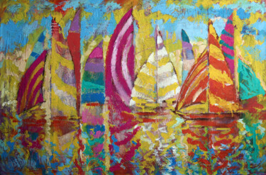 Painting titled "Party of Sails." by Rakhmet Redzhepov, Original Artwork, Acrylic Mounted on Wood Stretcher frame