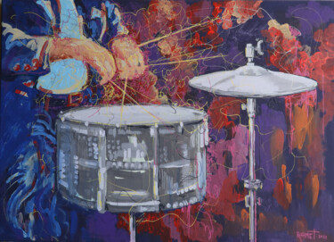 제목이 "Drummer"인 미술작품 Rakhmet Redzhepov로, 원작, 아크릴 나무 들것 프레임에 장착됨