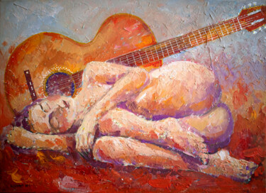 Pintura titulada "Guitar" por Rakhmet Redzhepov, Obra de arte original, Acrílico Montado en Bastidor de camilla de madera