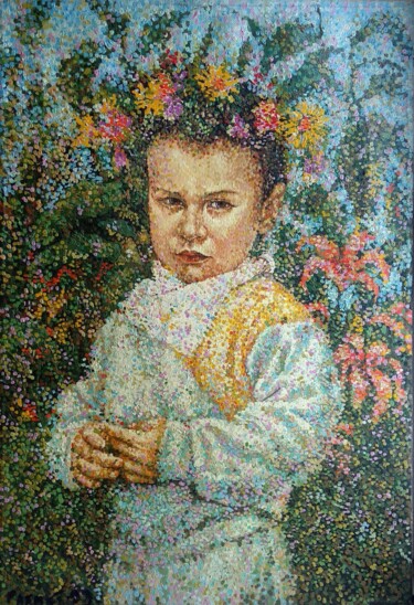 Schilderij getiteld "Timur.(son)" door Rakhmet Redzhepov, Origineel Kunstwerk, Olie Gemonteerd op Frame voor houten brancard