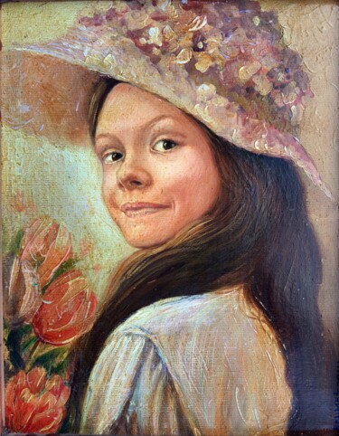 Painting titled "Hat." by Rakhmet Redzhepov, Original Artwork, Oil Mounted on Cardboard