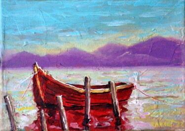 Schilderij getiteld "Red Boat." door Rakhmet Redzhepov, Origineel Kunstwerk, Acryl