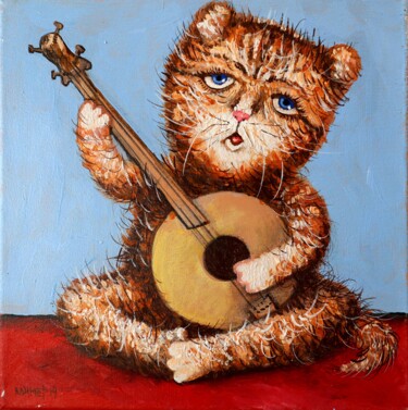Картина под названием "MUSICIAN." - Rakhmet Redzhepov, Подлинное произведение искусства, Масло Установлен на Деревянная рама…