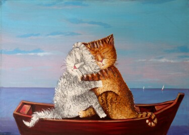 Картина под названием "LOVE (boat)." - Rakhmet Redzhepov, Подлинное произведение искусства, Акрил Установлен на Деревянная р…