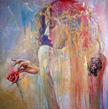 제목이 "Rose, Girl, Tattoo…"인 미술작품 Rakhmet Redzhepov로, 원작, 아크릴 나무 들것 프레임에 장착됨