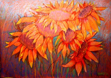 Painting titled "Sunflowers." by Rakhmet Redzhepov, Original Artwork, Pastel
