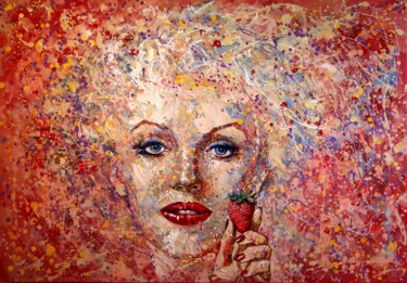 Painting titled "Marilyn Monroe Eats…" by Rakhmet Redzhepov, Original Artwork, Acrylic Mounted on Wood Stretcher frame