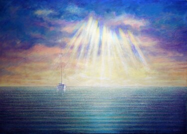 Картина под названием "White Yacht." - Rakhmet Redzhepov, Подлинное произведение искусства, Акрил Установлен на Деревянная р…