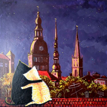 Картина под названием "Love in the Night C…" - Rakhmet Redzhepov, Подлинное произведение искусства, Акрил Установлен на Дере…