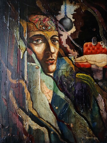 Painting titled "Self-Portrait 1990." by Rakhmet Redzhepov, Original Artwork, Oil Mounted on Wood Stretcher frame