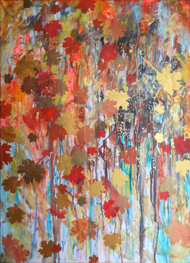Картина под названием "Autumn Gold." - Rakhmet Redzhepov, Подлинное произведение искусства, Акрил Установлен на Деревянная р…