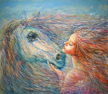 Painting titled "Caress of Love." by Rakhmet Redzhepov, Original Artwork, Acrylic Mounted on Wood Stretcher frame