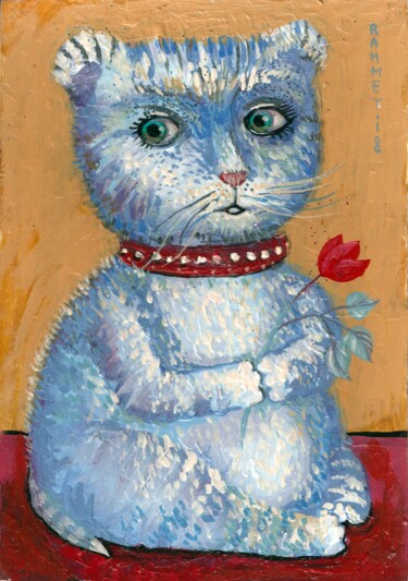 Painting titled "Little Blue." by Rakhmet Redzhepov, Original Artwork, Acrylic Mounted on Cardboard