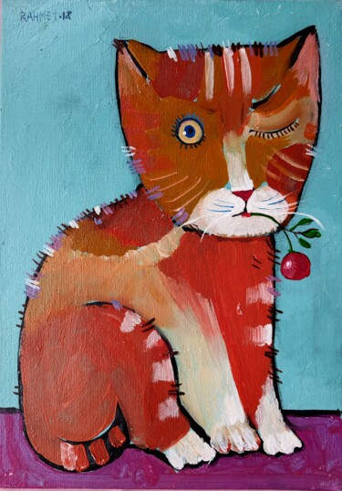 Painting titled "KITTY." by Rakhmet Redzhepov, Original Artwork, Acrylic Mounted on Cardboard