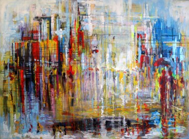 Painting titled "City After the Rain…" by Rakhmet Redzhepov, Original Artwork, Acrylic Mounted on Wood Stretcher frame