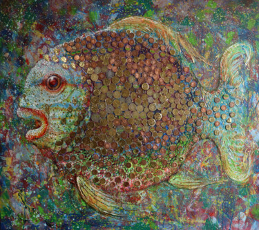 Ζωγραφική με τίτλο "Happy Fish." από Rakhmet Redzhepov, Αυθεντικά έργα τέχνης, Ακρυλικό Τοποθετήθηκε στο Ξύλινο φορείο σκελε…