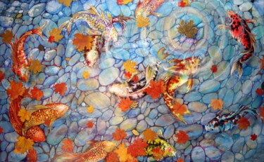 Peinture intitulée "Koi Fish 2" par Rakhmet Redzhepov, Œuvre d'art originale, Huile