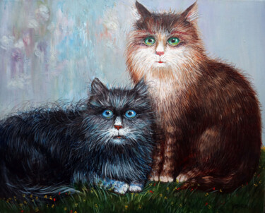 Pittura intitolato "CATS" da Rakhmet Redzhepov, Opera d'arte originale, Olio Montato su Telaio per barella in legno