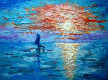 Painting titled "Blue Sail" by Rakhmet Redzhepov, Original Artwork, Oil Mounted on Wood Stretcher frame