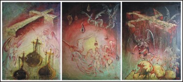 Картина под названием "Golden Domes" - Rakhmet Redzhepov, Подлинное произведение искусства, Масло Установлен на Деревянная р…