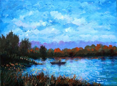 Картина под названием "Fisherman and Pond" - Rakhmet Redzhepov, Подлинное произведение искусства, Масло Установлен на Деревя…