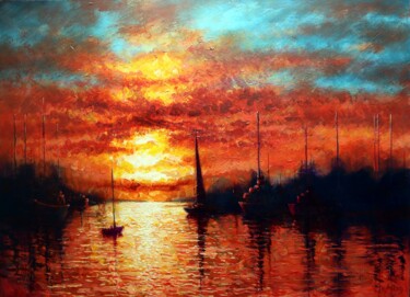 Painting titled "Before Dawn" by R_a_h_m_e_t, Original Artwork, Acrylic Mounted on Wood Stretcher frame