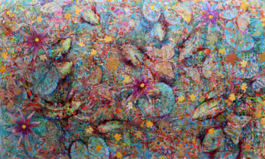 Painting titled "Koi and Butterfiles" by Rakhmet Redzhepov, Original Artwork, Acrylic