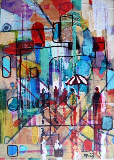 Картина под названием "City 9" - Rakhmet Redzhepov, Подлинное произведение искусства, Акрил Установлен на Деревянная рама дл…