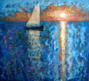 Painting titled "Yacht, Sea and Suns…" by Rakhmet Redzhepov, Original Artwork, Acrylic Mounted on Wood Stretcher frame