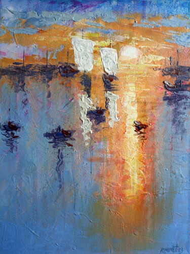Картина под названием "Sea Harbor" - Rakhmet Redzhepov, Подлинное произведение искусства, Масло Установлен на Деревянная рам…