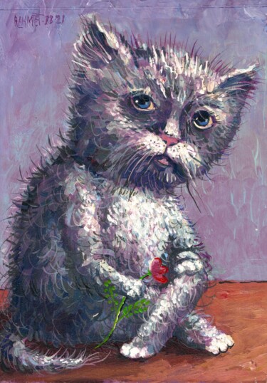 Ζωγραφική με τίτλο "CLEVER CAT" από Rakhmet Redzhepov, Αυθεντικά έργα τέχνης, Ακρυλικό