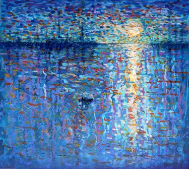Картина под названием "Boat Sea and Sunset" - Rakhmet Redzhepov, Подлинное произведение искусства, Масло Установлен на Дерев…