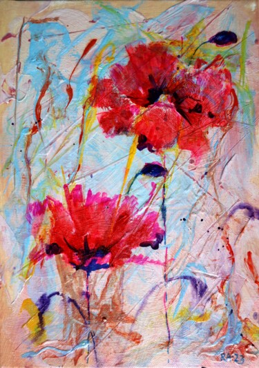 Painting titled "Flowers 10" by Rakhmet Redzhepov, Original Artwork, Oil Mounted on Cardboard