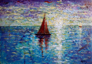 Painting titled "Sail 10" by Rakhmet Redzhepov, Original Artwork, Oil Mounted on Cardboard