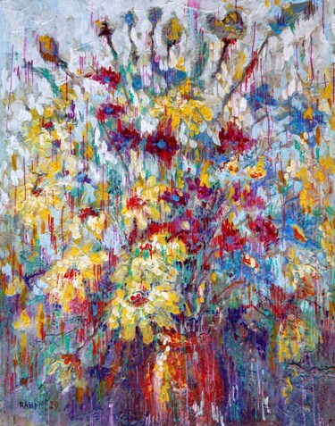 Pittura intitolato "Yellow Flowers" da Rakhmet Redzhepov, Opera d'arte originale, Olio