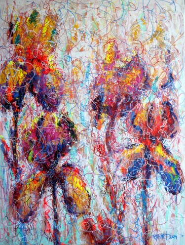 Картина под названием "Favorite Irises" - Rakhmet Redzhepov, Подлинное произведение искусства, Масло Установлен на Деревянна…