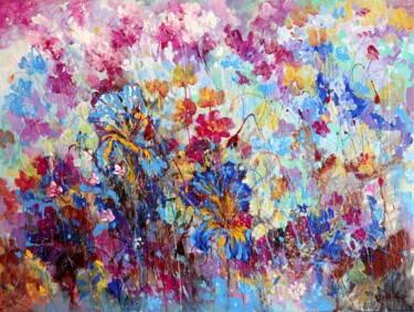 Картина под названием "Blue Irises" - Rakhmet Redzhepov, Подлинное произведение искусства, Масло Установлен на Деревянная ра…