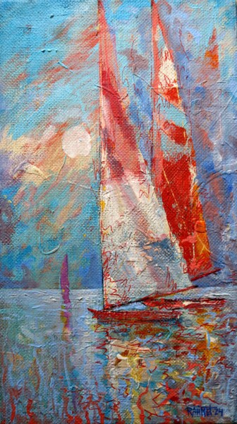 Painting titled "Two Sails" by Rakhmet Redzhepov, Original Artwork, Oil Mounted on Cardboard