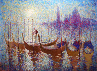 Pintura intitulada "Golden Gondolas of…" por Rakhmet Redzhepov, Obras de arte originais, Acrílico