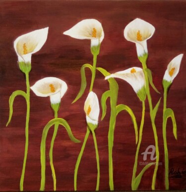 Pintura titulada "Mes arums" por Rakia Hasni, Obra de arte original, Oleo