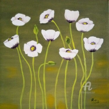 Painting titled "Les coquelicots bla…" by Rakia Hasni, Original Artwork