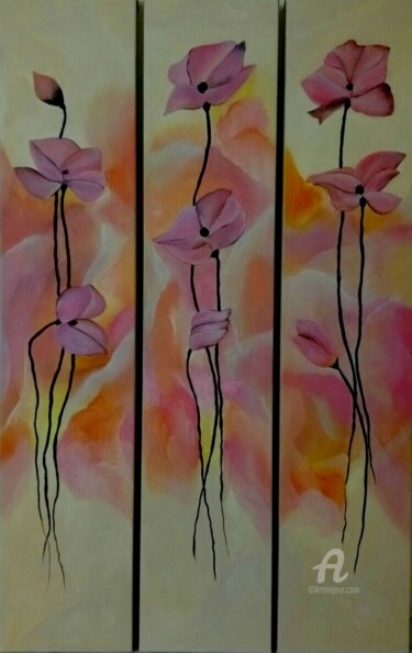 Painting titled "Tableau triptyque f…" by Rakia Hasni, Original Artwork