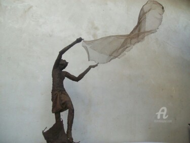 Skulptur mit dem Titel "The old man sculptu…" von Raksha R, Original-Kunstwerk, Metalle