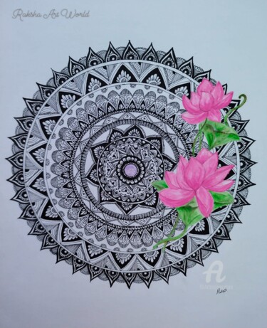 Malerei mit dem Titel "Mandala Art spiritu…" von Raksha R, Original-Kunstwerk, Stoff Auf Karton montiert