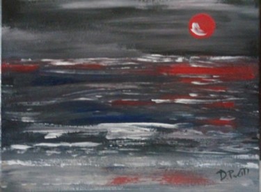 Painting titled "RED MOON" by Daniela Politi, Original Artwork, Acrylic Mounted on Other rigid panel