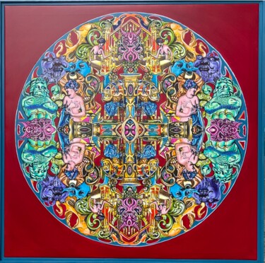 Pintura intitulada "Neptun Mandala" por Ralf Abati, Obras de arte originais, Acrílico Montado em Armação em madeira