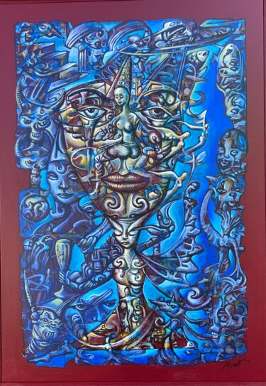 Schilderij getiteld "Der Kelch" door Ralf Abati, Origineel Kunstwerk, Acryl Gemonteerd op Frame voor houten brancard