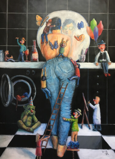Malerei mit dem Titel "Gedankenclowns" von Ralf Benick, Original-Kunstwerk, Acryl
