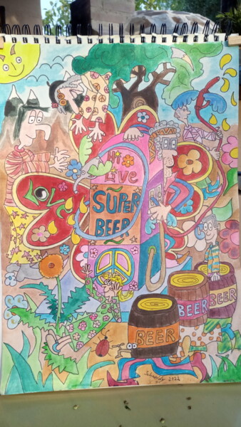 Schilderij getiteld "Free Beer forever" door Ralf Schneider, Origineel Kunstwerk, Acryl